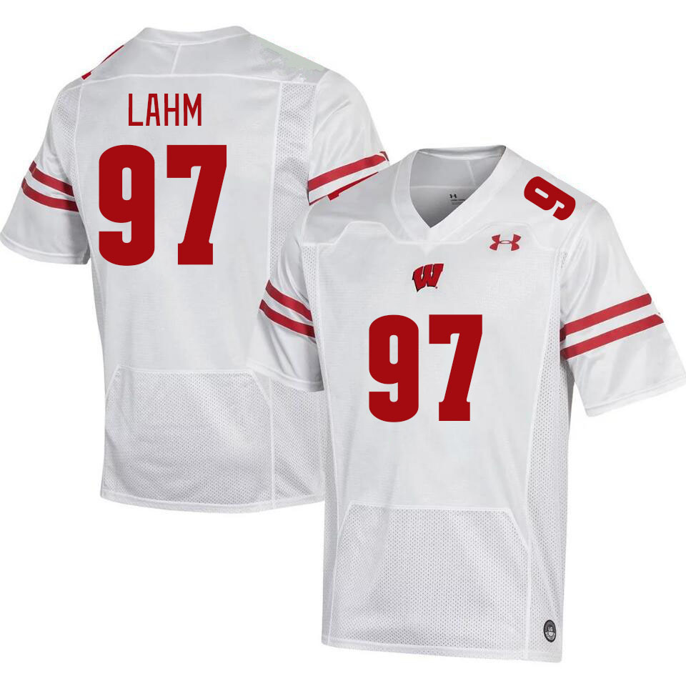 Men #97 Gavin Lahm Winsconsin Badgers College Football Jerseys Stitched Sale-White - Click Image to Close